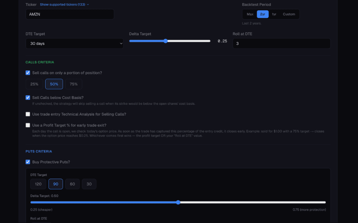 Covered Calls backtest screenshot